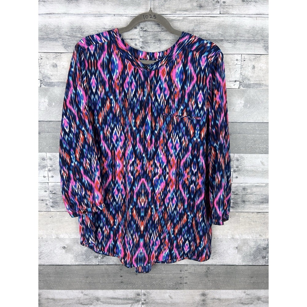 NYDJ Women's Multicolored XL 1/2 Button Up Long Sleeve Blouse